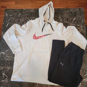 Nike White Hoodie And UnderArmor Black Pants